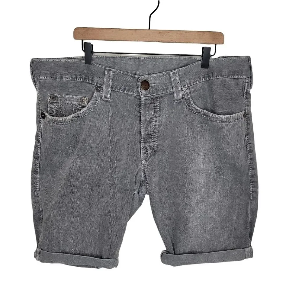True Religion men's Geno Cut-Off gray denim shorts size 40
